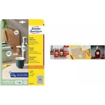 Avery apaļas baltas uzlīmes L3415-10 40 x 40 mm – 10 loksnes iepakojumā