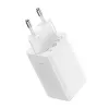 Sienas lādētājs Baseus GaN5 Pro 65W — USB + 2×USB-C (QC3.0, PD3.0) ar 1 m USB-C kabeli, balts