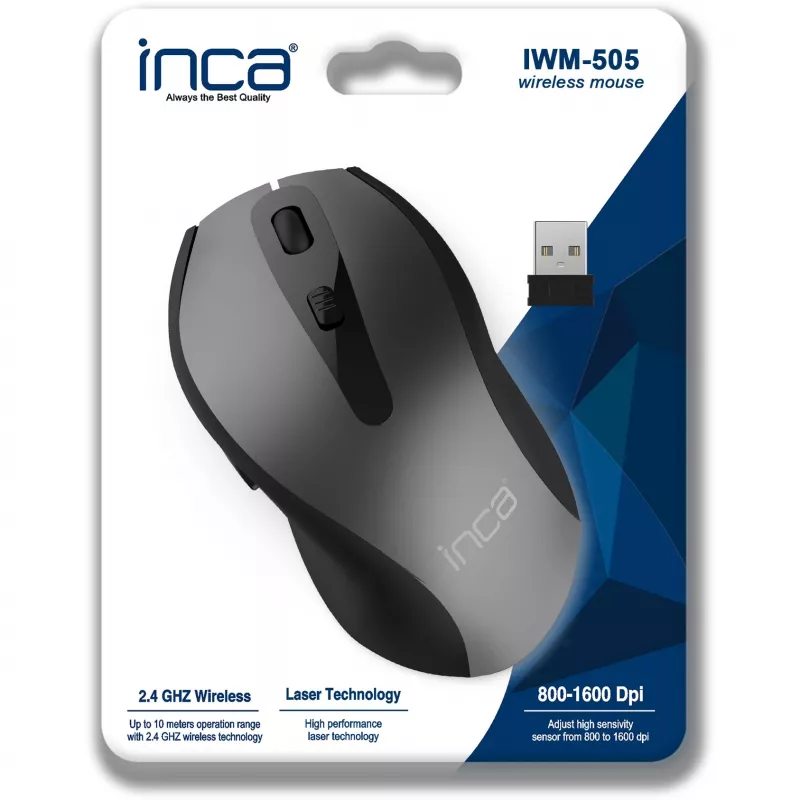 Cian Technology GmbH INCA pele IWM-505 Ergon. Wireless 1600 DPI Laser SW retail - pele - 1.600 dpi