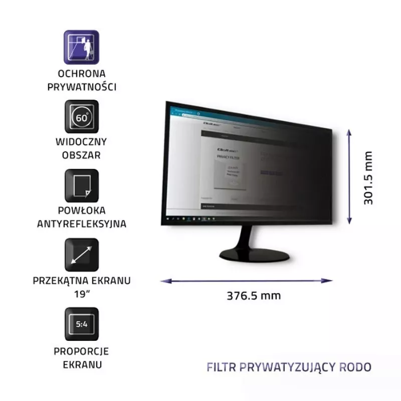 Qoltec 51053 displeja privātuma filtrs 48.3 cm (19) monitors