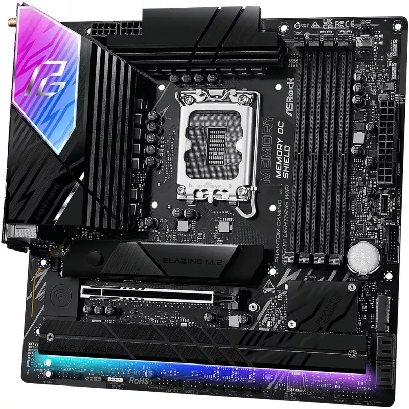 Mātesplate ASRock B860M Lightning WiFi — Intel B860, LGA1851, microATX, DDR5, 4 DIMM, Wi‑Fi 6E, 2.5Gb LAN, Thunderbolt 4