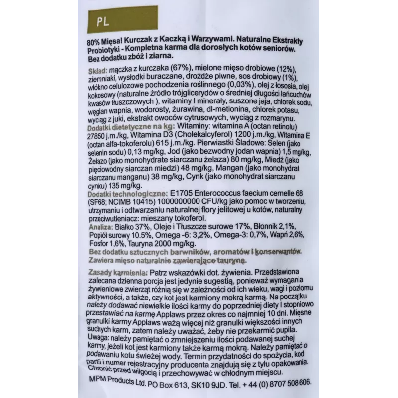 APPLAWS Senior Chicken - sausā kaķu barība - 7,5 kg