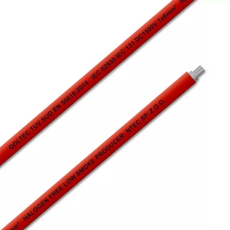 Saules kabelis QOLTEC 53852 6 mm², 100 m rullis, sarkans