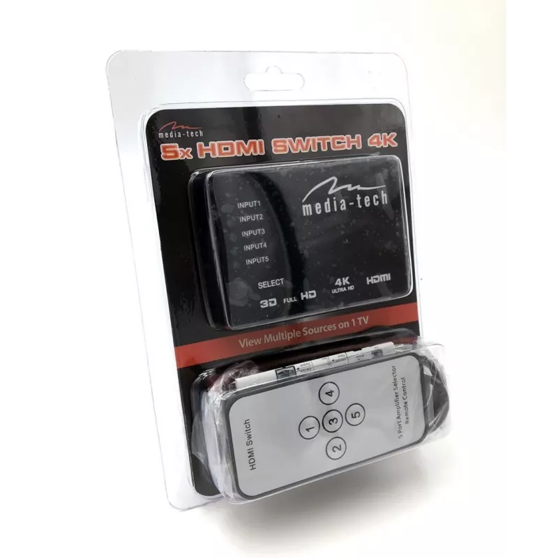 HDMI video pārslēdzējs MEDIA-TECH MT5207, 5x HDMI ieejas, 1x HDMI izeja, melns