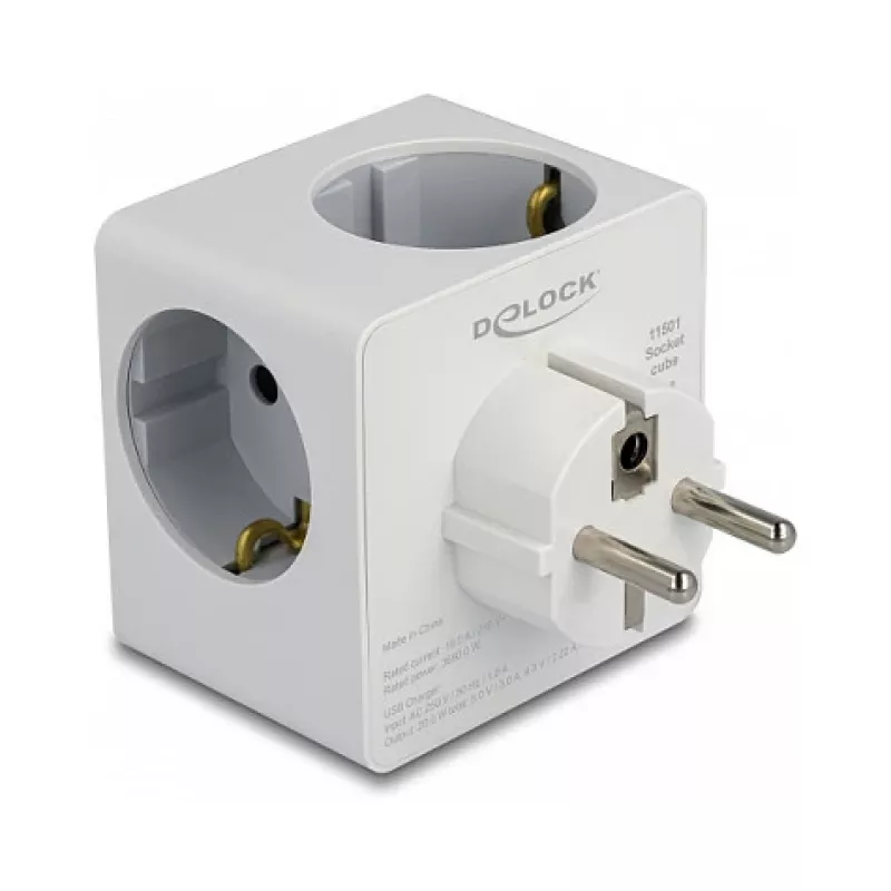 DeLOCK 11501 strāvas spraudņa adapteris, tips F, balts, 3A USB porti
