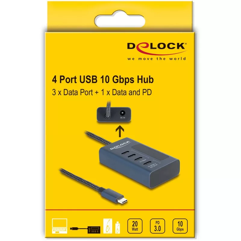 DeLOCK 64189 USB centrmezgls Type-C 10000 Mbit/s zils metāls