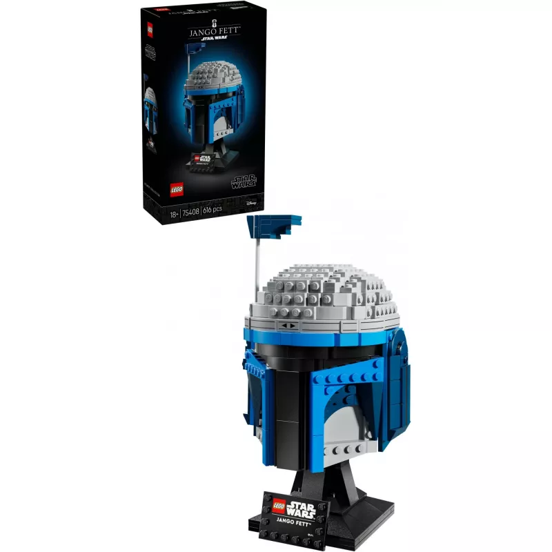 Kolekcionējams LEGO Star Wars ķiveres aksesuārs Jango Fett 75408 — 616 detaļas, 210×120×110 mm displeja modelis