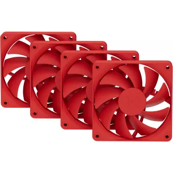 Datora dzesēšanas ventilators HYTE FA12-RR-4 120 mm, 1500 RPM, 72 m³/h, 1,6 mmH2O, šķidruma dinamiskais gultnis, sarkans, 4 gab. iepakojumā