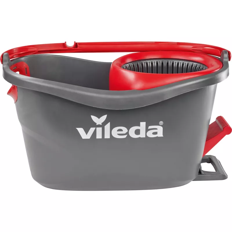 Slots VILEDA EasyWring & Clean Turbo, sarkans tehnopolimēra spainis, noņemama mazgājama mikrošķiedras galviņa, cietām grīdām