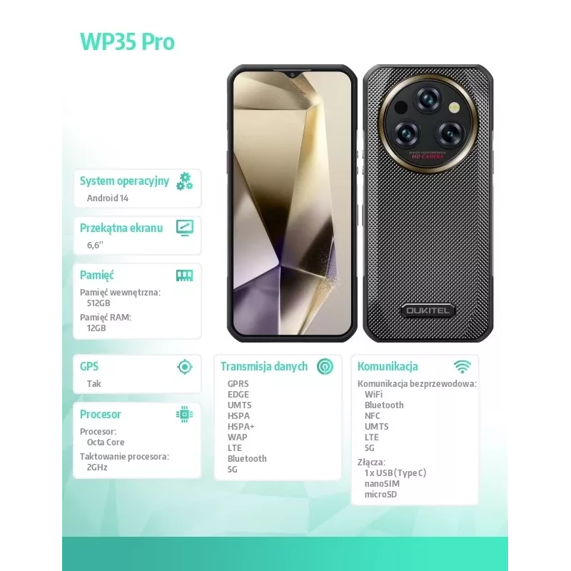 Oukitel WP35 Pro 6.52 collu 12GB/512GB pelēks viedtālrunis