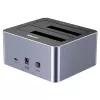 Doku stacija Unitek 51642 2,5 collu/3,5 collu SATA diskiem, USB-C 10 Gb/s, 2 nodalījumu, alumīnija