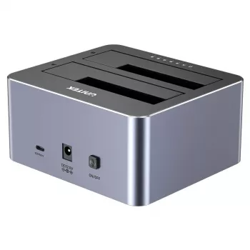 Doku stacija Unitek 51642 2,5 collu/3,5 collu SATA diskiem, USB-C 10 Gb/s, 2 nodalījumu, alumīnija