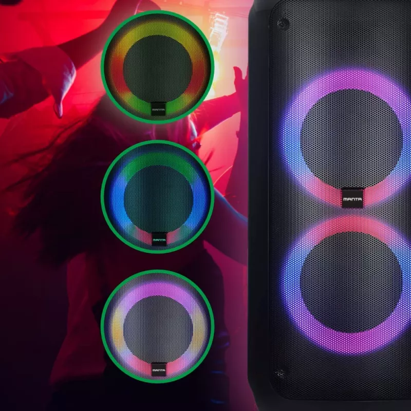 Portatīvs skaļrunis MANTA ATTIS SPK0802 120W, Bluetooth, vadu ieeja, uzlādējams, FM, LED gaismas