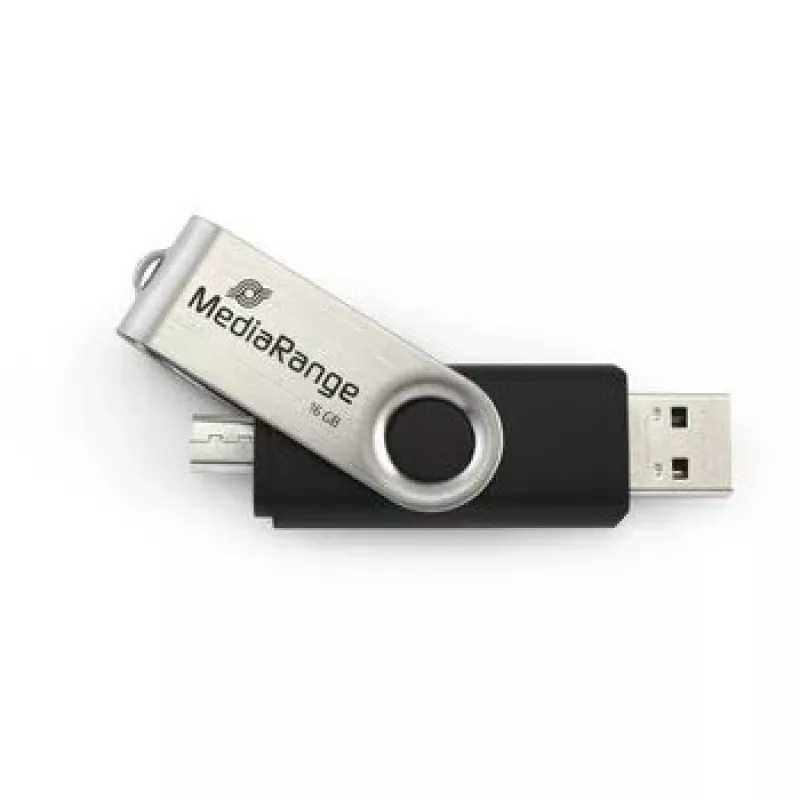 MEDIARANGE MR931-2 - 16 GB - USB Type-A / Micro-USB - 2.0 - 15 MB/s - grozāmais gredzens - Sudraba - Melns