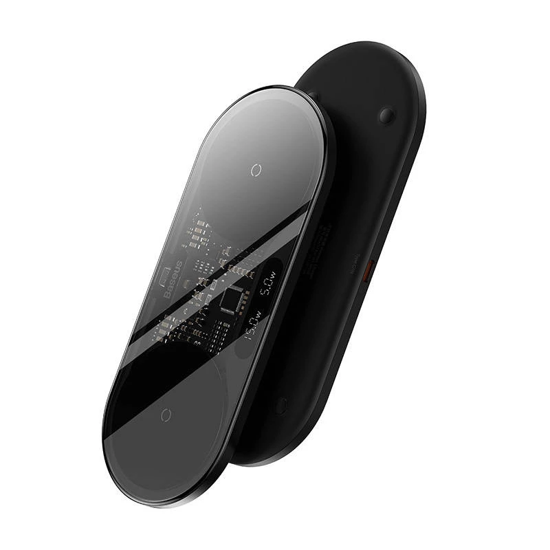 Baseus 2In1 20W Digital Led Display Headphones Melns Wireless Charging