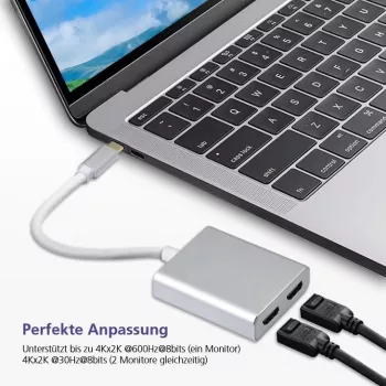 helos USB 3.1 Type-C sadalītājs 288384 — 2x HDMI 4K, sudraba