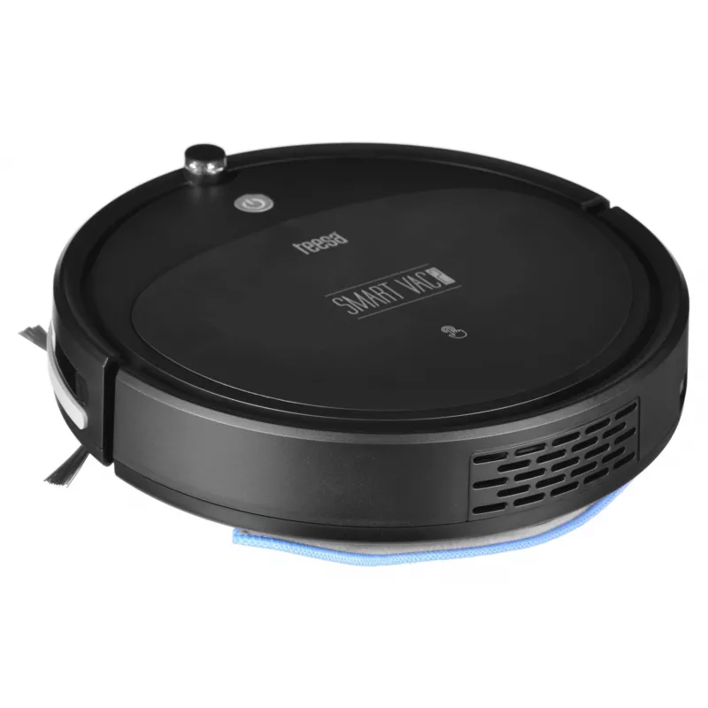 Robot vacuum cleaner TEESA Smart VAC 2 — apaļš, melns, 1000 Pa sūkšanas jauda, 9,6V/2000mAh Li akumulators, 0,2 L putekļu kaste, Wi‑Fi, automātiska atgriešanās