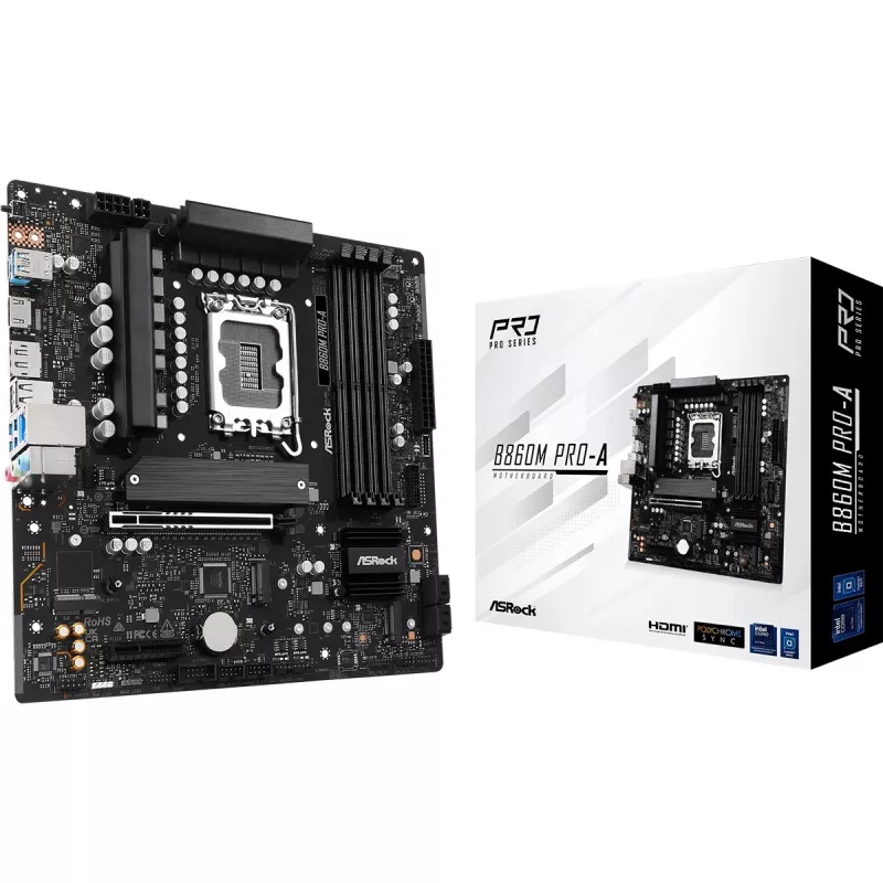 Mātesplate ASRock B860M Pro-A micro ATX — Intel B860, LGA 1851, DDR5, 4 DIMM, līdz 256 GB, 2.5Gb Ethernet
