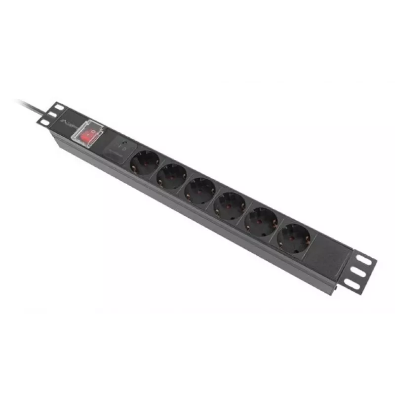 Plaukta PDU 19 collu LANBERG PDU-06F-0200-IEC-BK 1U 10A 6× Schuko 2 m