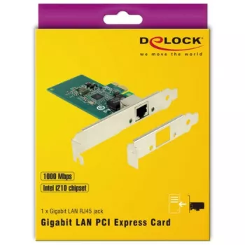 DeLock PCI Express karte > 1 x Gigabit LAN - tīkla adapteris - PCIe 2.1 Low-Profile - Gigabit Ethernet