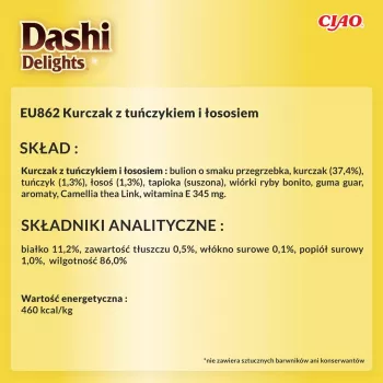 INABA Dashi Delights vistas, tunča un laša buljons - kārums kaķiem - 70g