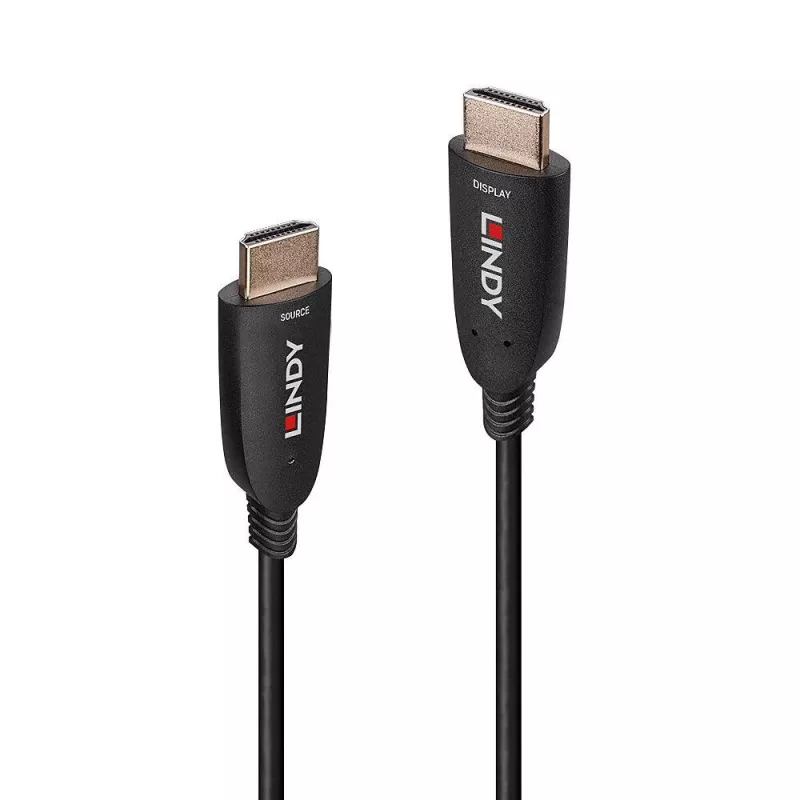 Lindy 10m optiskās šķiedras hibrīda HDMI 8K60 kabelis, 10 m, HDMI A tipa (standarta), HDMI A tipa (standarta), 48 Gbit/s, melns