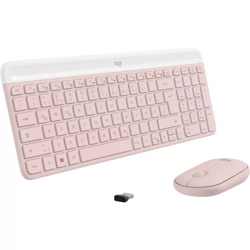 Logitech Slim Wireless Combo MK470 - Tastatūras un peles komplekts - Bezvadu - 2,4 GHz - QWERTY - rozā (920-011314)