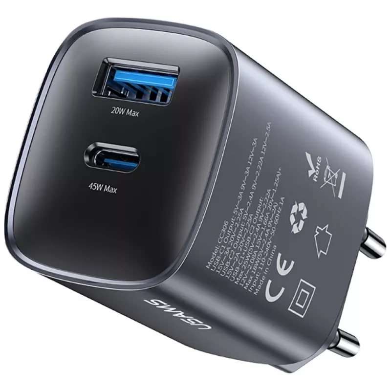 Lādētājs T66 45W CC290 GaN Ātrā uzlāde sudraba