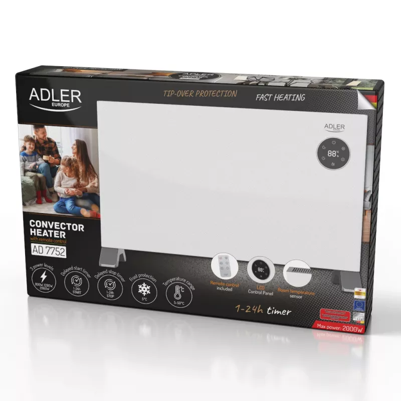 Konvekcijas sildītājs Adler AD 7752 LCD ar tālvadības pulti, balts