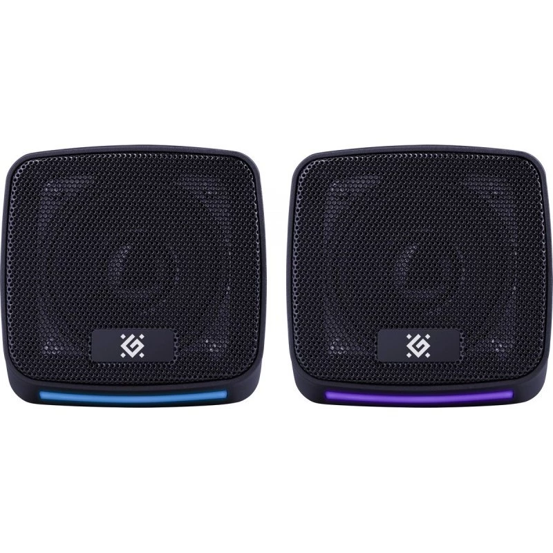 PC skaļruņi DEFENDER J3 2.0 6W LED USB, 2×3W RMS, 90–20000 Hz, 3.5 mm, melni