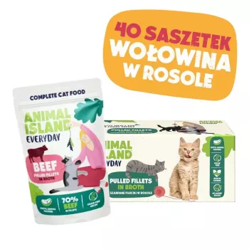 ANIMAL ISLAND liellopu gaļa buljonā kaķu barība monoriepakojums 40x85g