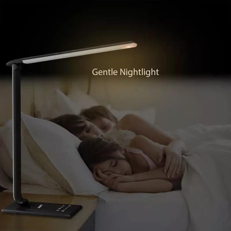 LED galda lampa Aukey LT-T10 12W 3000–6500K — regulējama krāsu temperatūra, melna