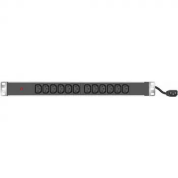 Tecline 19 collu PDU 12x IEC13 ligzdas alumīnija korpusā 1U, 3x 1,5 mm kabelis 2,5 m, RAL 9005 melna (808902)