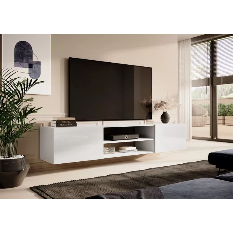 TV skapis cama meble SLIDE 200K, 200 x 40 x 37 cm, spīdīgi balts, skaidu plātnes virsma
