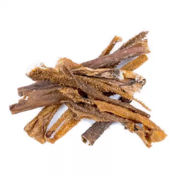 Suņu kārums BULT Jēra kuņģis 100 g — vienas sastāvdaļas kaltēts dabīgs našķis, monoproteīns, 65,8% olbaltumvielu