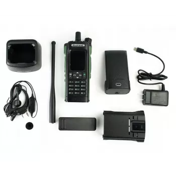 Rokas radioiekārta Baofeng DM-32E — VHF 144–146 MHz, UHF 430–440 MHz, GAISA JOSLAS uztvērējs 108–136 MHz, 2200 mAh, DMR/FM, GPS+APRS
