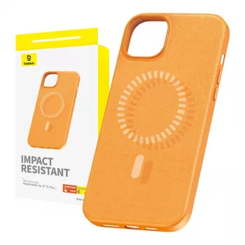 Magnētiskais telefona maciņš iPhone 15 Plus Baseus Fauxther Series (Oranžs)