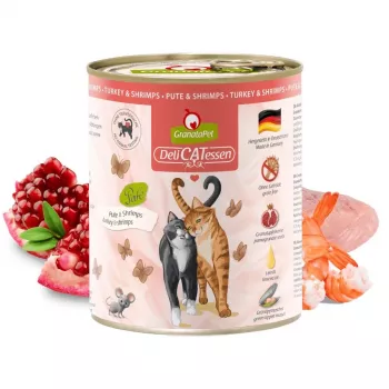 Mitrā kaķu barība Fox4Pets GRANATAPET DeliCATessen Tītars un garneles, bez graudiem, 800 g, pilnvērtīga barība pieaugušiem kaķiem
