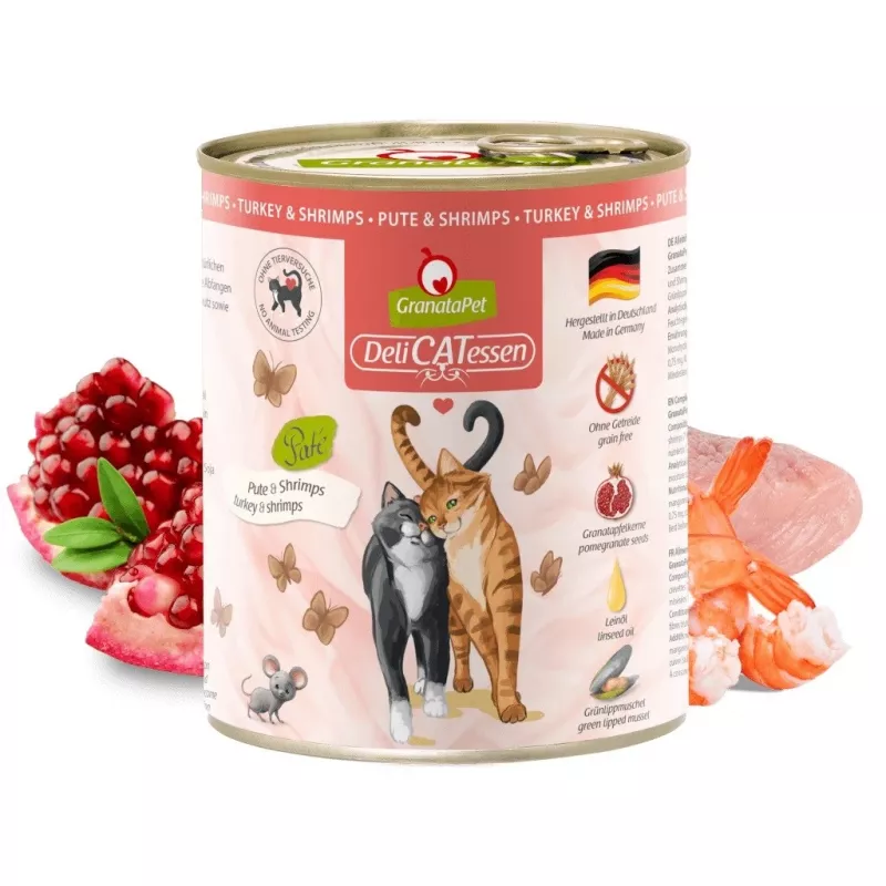 Mitrā kaķu barība Fox4Pets GRANATAPET DeliCATessen Tītars un garneles, bez graudiem, 800 g, pilnvērtīga barība pieaugušiem kaķiem
