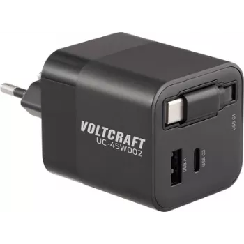 VOLTCRAFT UC-45W002 USB lādētājs 45 W 1x USB-A, 2x USB-C® USB PD melns iekštelpu GaN, USB Power Delivery (USB-PD), ātrais lādētājs (VC-17330925)
