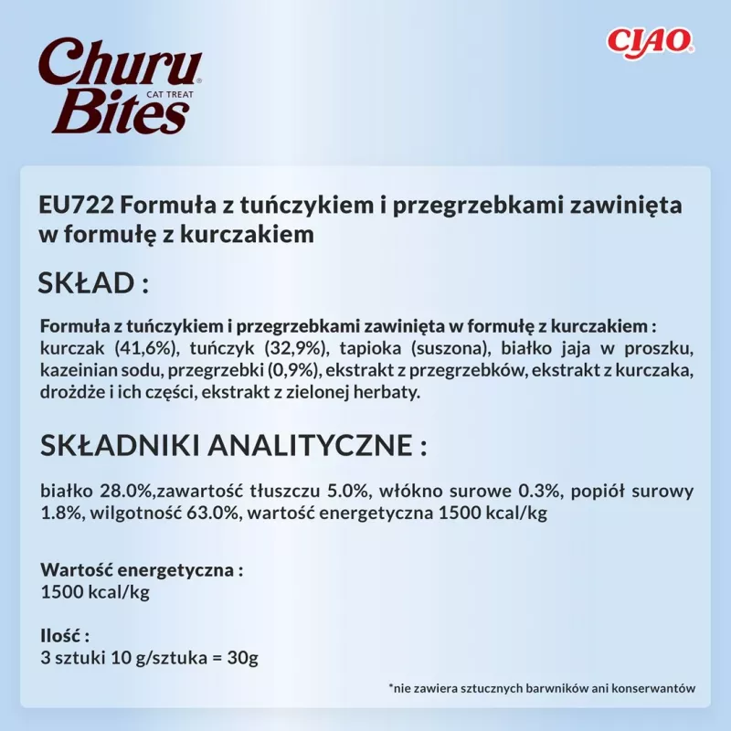 INABA Churu Bites vistas gaļa ar tunci un jūras ķemmītēm – kaķu kārumi – 3x10 g