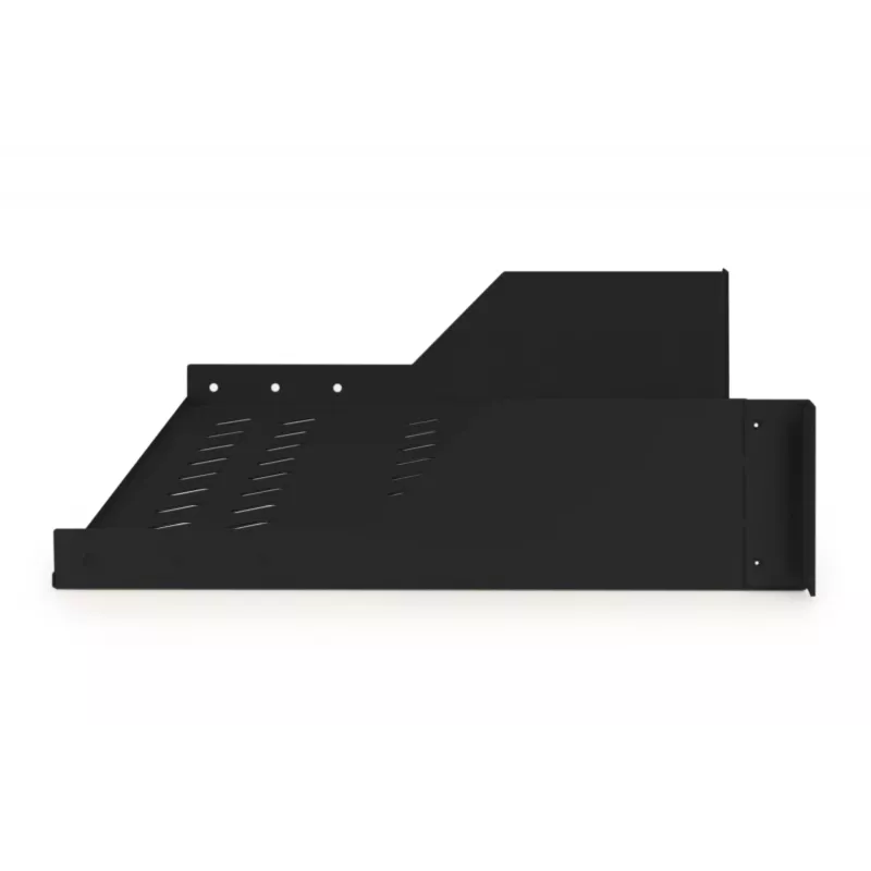 Digitus | 2U fiksēts plaukts statīviem | DN-19 TRAY-2-SW | Melns | Piemērots komponentu uzglabāšanai, kas nav 483 mm (19”) saderīgi. Plāns dizains, kas aizņem 2 augstuma vienību vietu. Viegli un ātri uzstādāms vai noņemams. Izmēri 88x482x349 mm, līdz 25 k