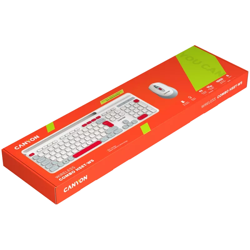 CANYON HSET-W5 EN tastatūra+pele AAA+AA bezvadu balta
