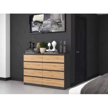 Kumode top e shop M8 140 ANT/ART — 8 atvilktnēm, Antracīta/Ozola, 1380×400×970 mm, Skaidu plātne