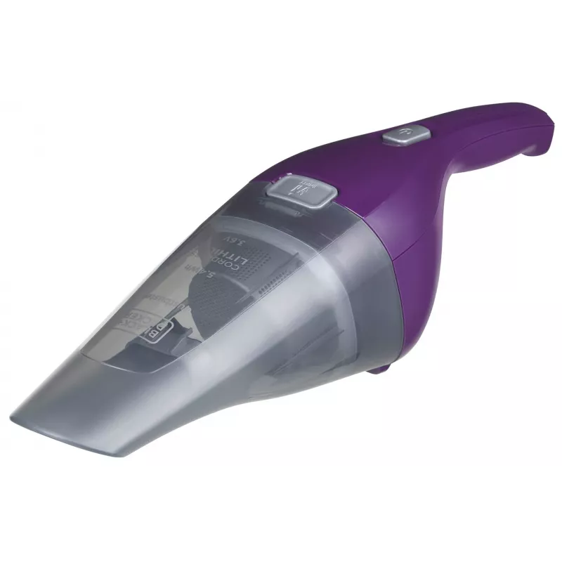 Melns & Decker NVC115W rokas putekļsūcējs pelēks, violets, bez maisa