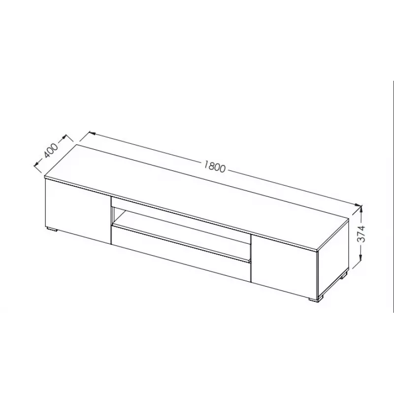 TV statīvs cama meble VIVA 180 — 1800×400×370 mm, melna virsma (skaidu plātne), melns rāmis, balti akcenti
