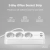 Strāvas sadalītājs DIGITUS 3-vietīgs ar 2×USB-A un 1×USB-C, 3 maiņstrāvas rozetes tips E/F, 1,5 m kabelis, balts