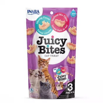 INABA Juicy Bites garneles un jūras veltes – kaķu kārumi – 3x11,3 g