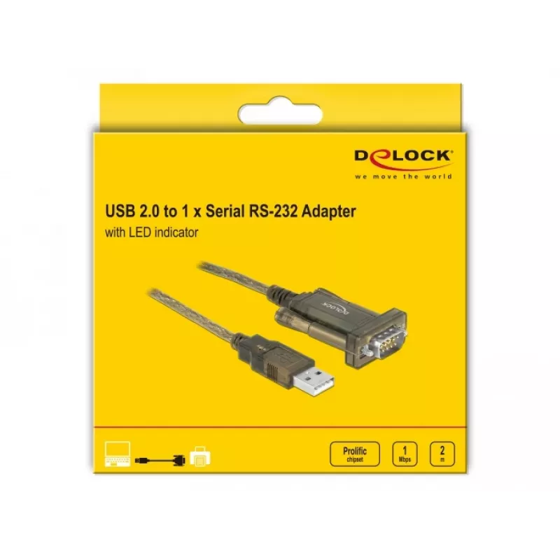 Seriālais kabelis DeLOCK 64073 USB Type-A DB-9 caurspīdīgs 2 m