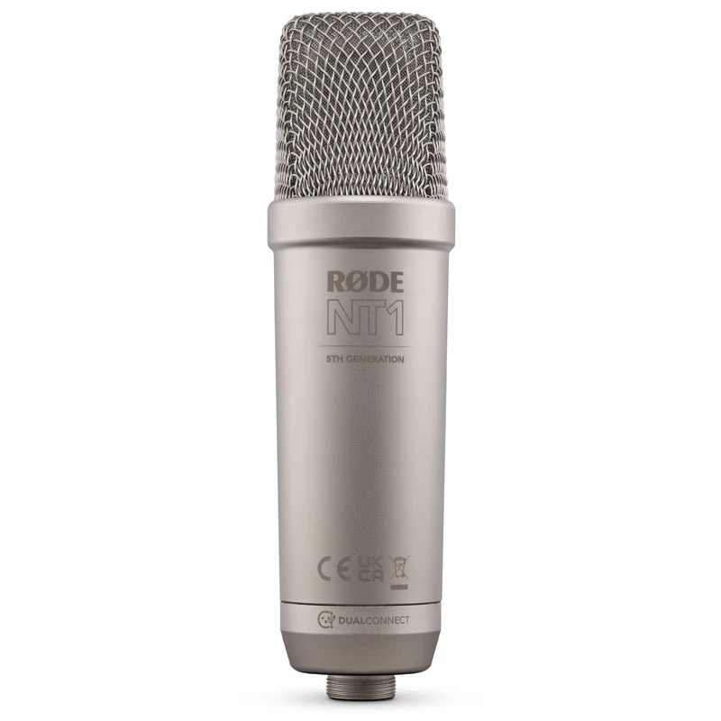 Studijas kondensatora mikrofons RØDE NT1‑A 5th Gen — kardioīds, XLR/USB, 24/32‑bitu, līdz 192 kHz, maks. SPL 142 dB, sudraba krāsā